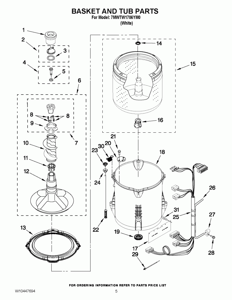 BASKET AND TUB PARTS Diagram and Parts List for 7MWTW1706YM0  Whirlpool Washer