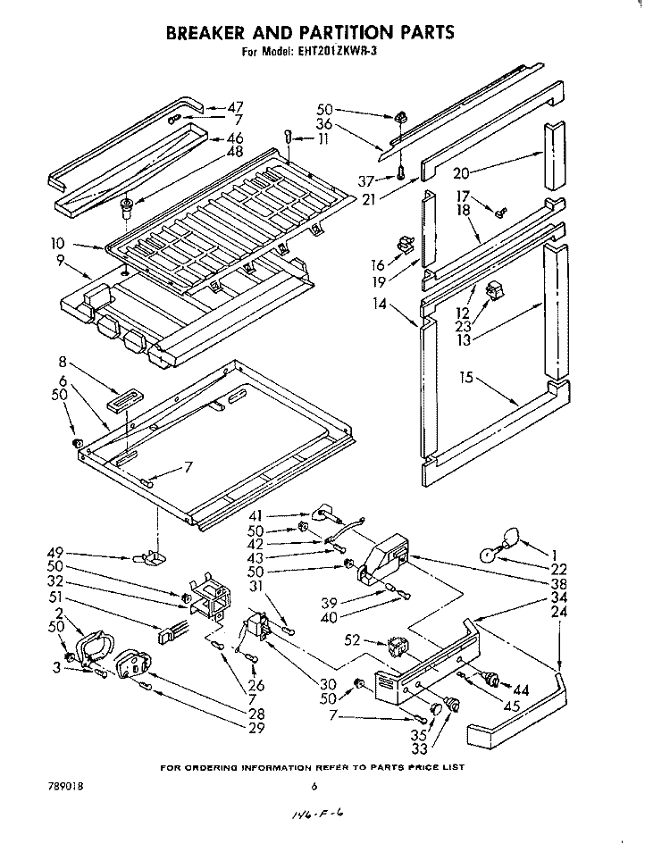 BREAKER AND PARTITION , LIT/OPTIONAL Diagram and Parts List for EHT201ZKWR3  Whirlpool Refrigerator