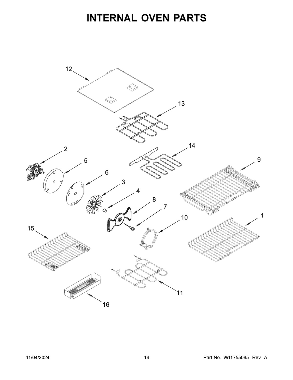08 - Internal Oven Parts Diagram and Parts List for KFDD500ESS12  Whirlpool Range