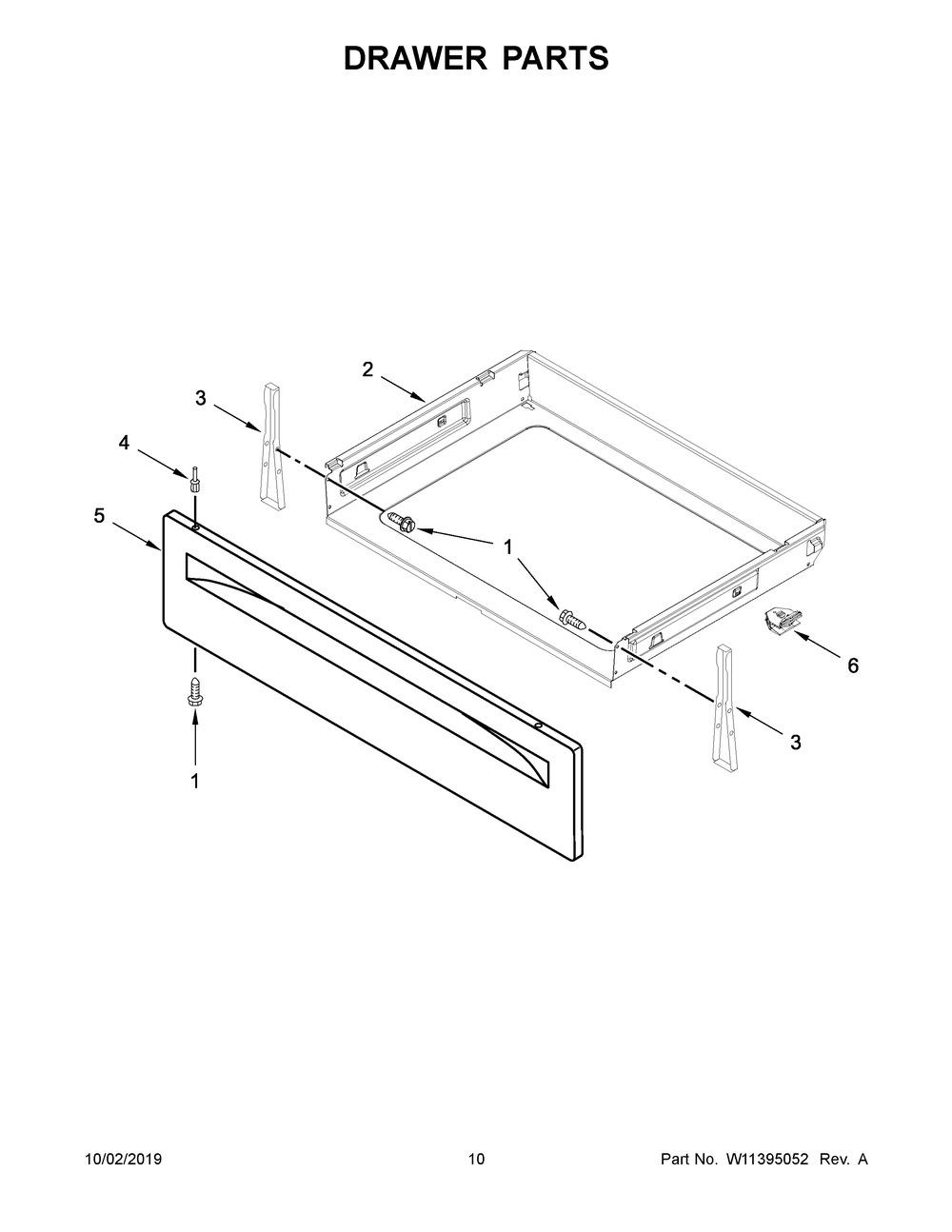 Drawer Parts Diagram and Parts List for YWFC150M0EB4  Whirlpool Range