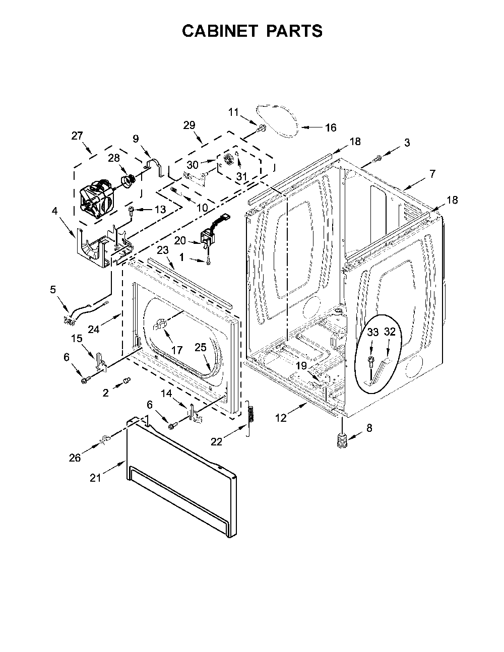 Cabinet parts Diagram and Parts List for 11070372710  Kenmore Dryer