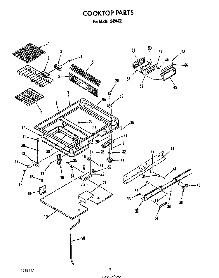 Cook Top Diagram and Parts List for 2496*2  Roper Range