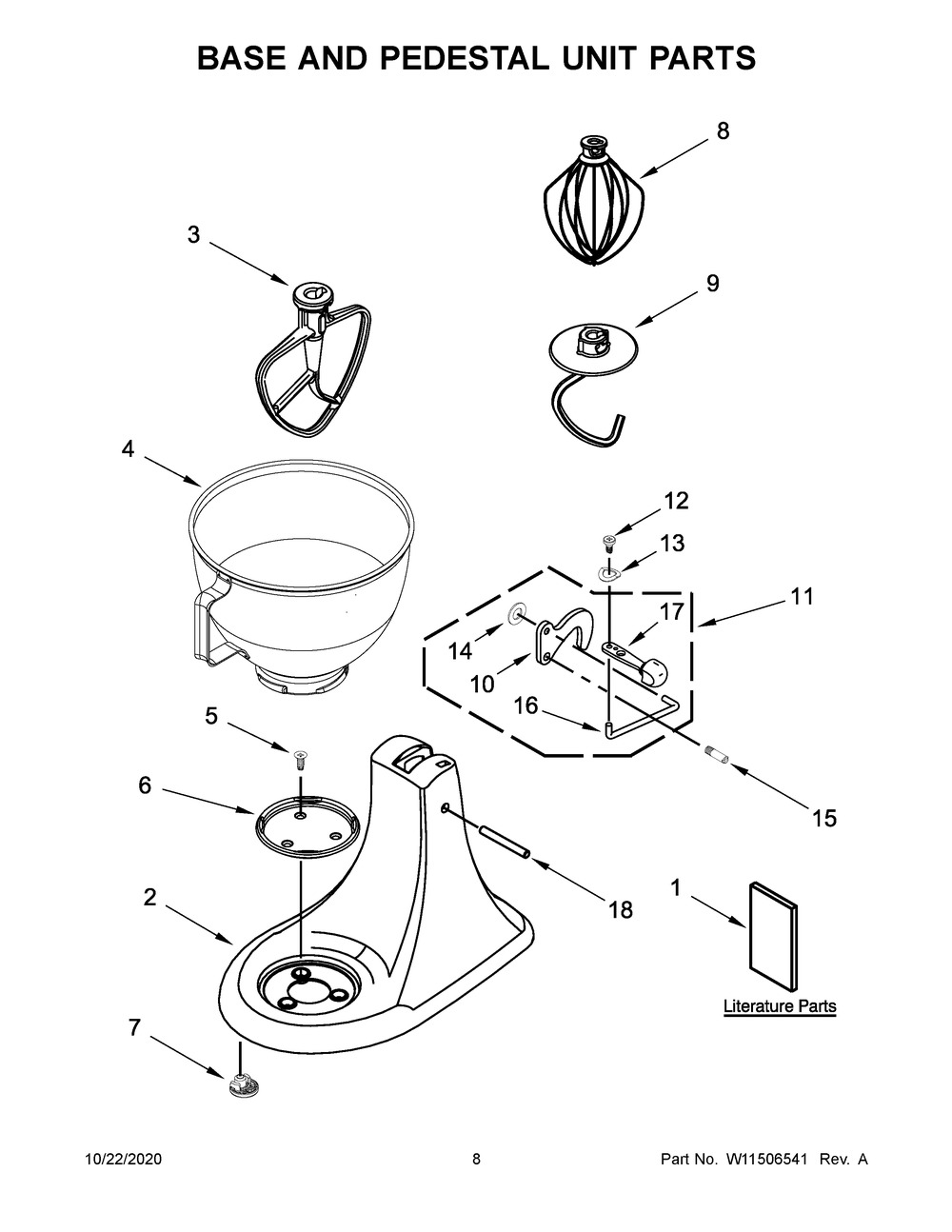 Base And Pedestal Unit Parts Diagram and Parts List for KSM97IC0  Whirlpool Mixer