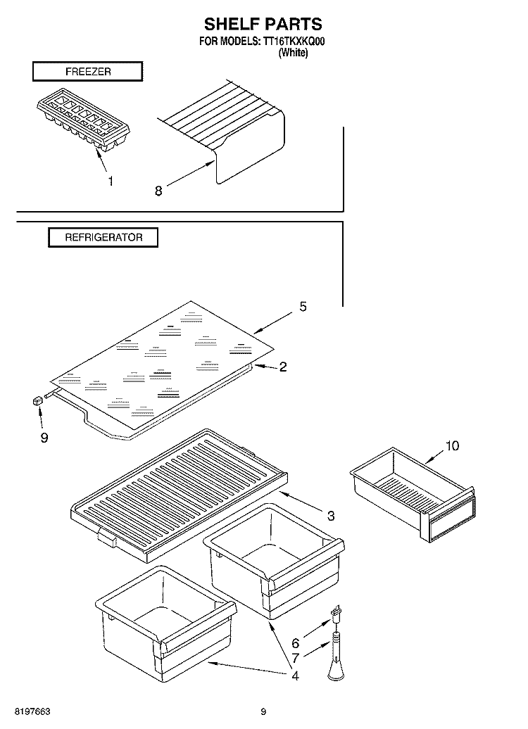 SHELF, OPTIONAL Diagram and Parts List for TT16TKXKQ00  Estate Refrigerator