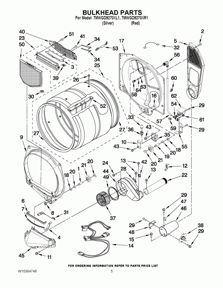 BULKHEAD PARTS Diagram and Parts List for 7MWGD9270XL1  Whirlpool Dryer