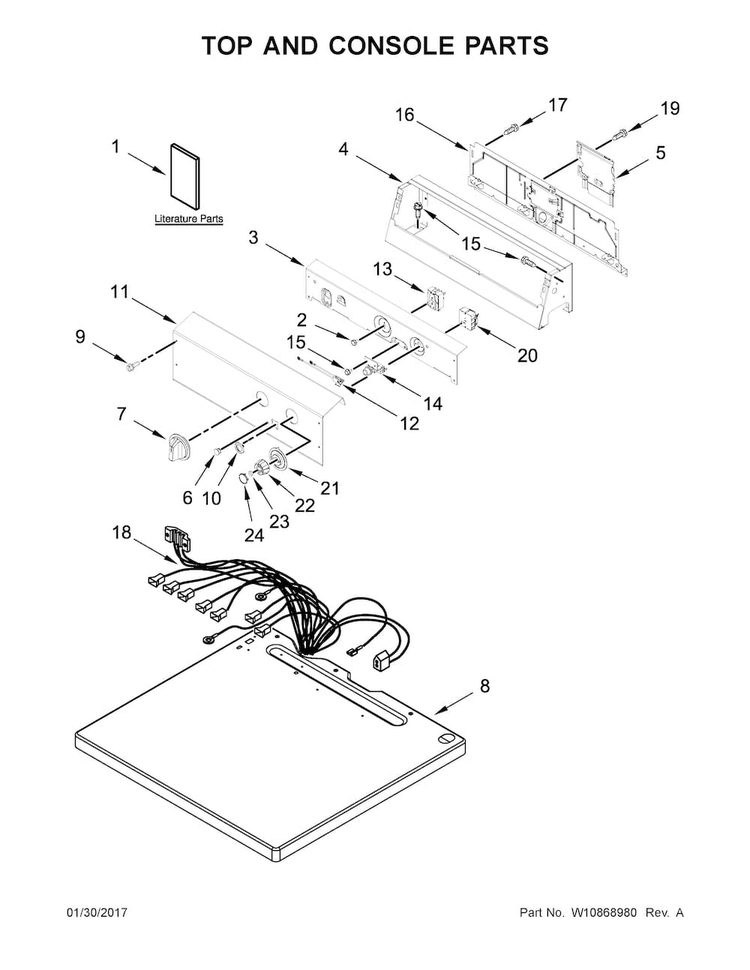 Top And Console Parts Diagram and Parts List for CGM2795FQ0  Whirlpool Dryer