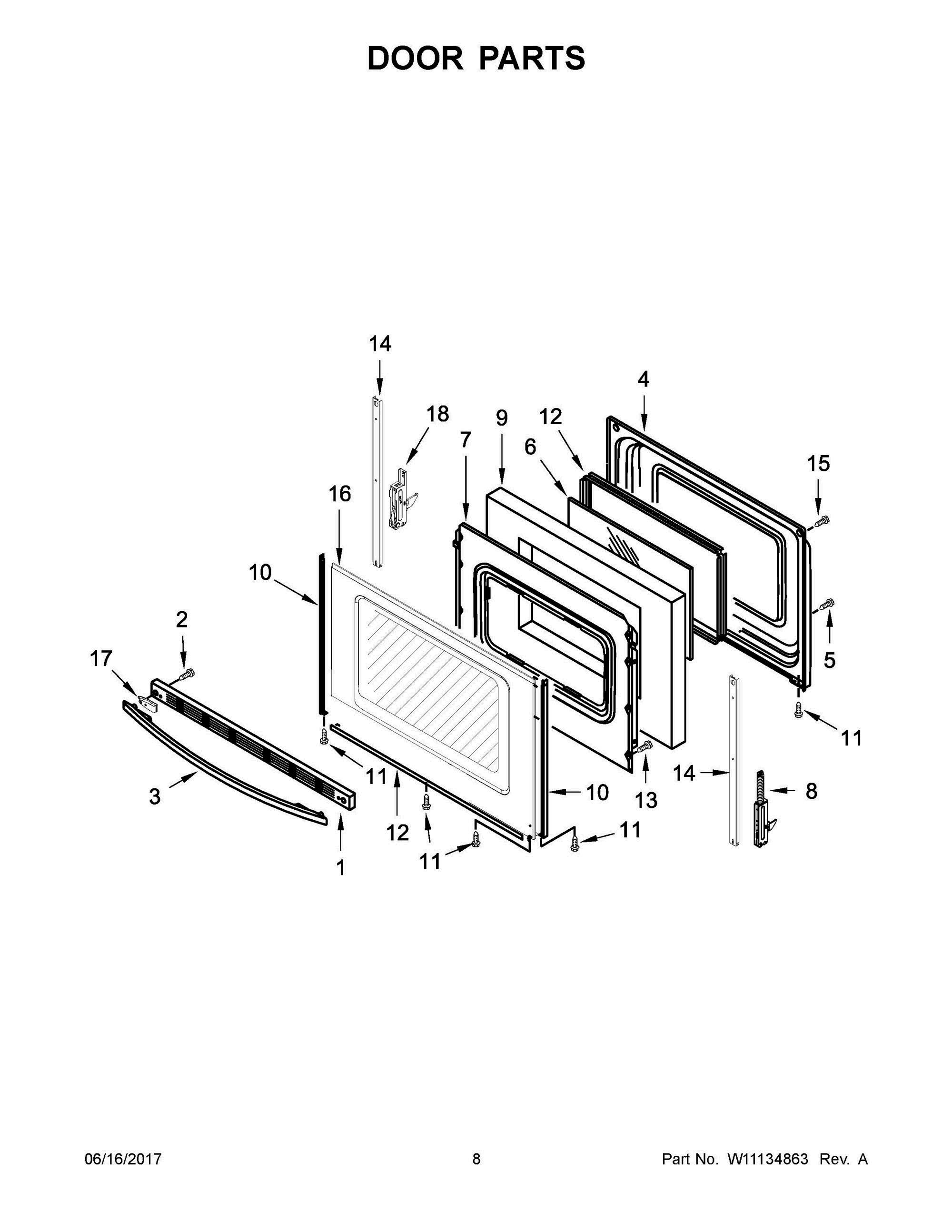 05 - DOOR PARTS Diagram and Parts List for YWFE510S0ES1  Whirlpool Range