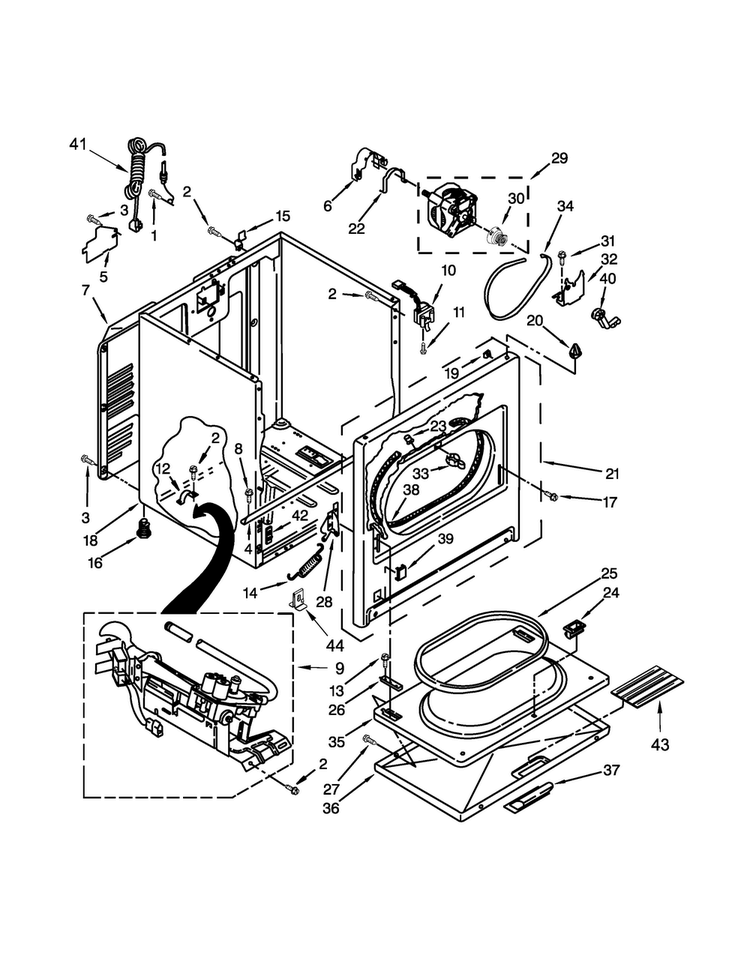 Cabinet Parts Diagram and Parts List for 7MWGD1800DM0  Whirlpool Dryer