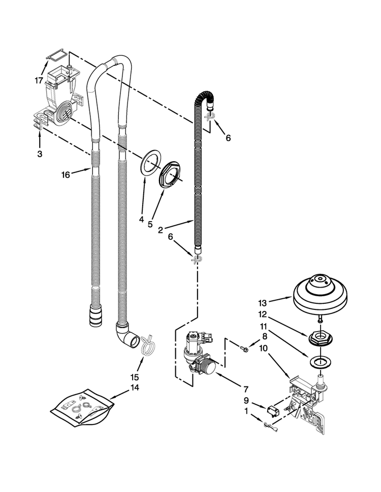 Fill, Drain And Overfill Parts Diagram and Parts List for KUDS30FXPAA  KitchenAid Dishwasher