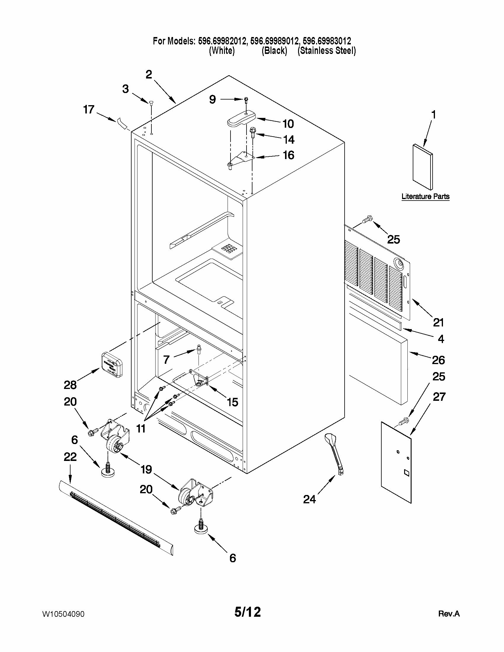 Cabinet Parts Diagram and Parts List for 59669989012  Kenmore Refrigerator