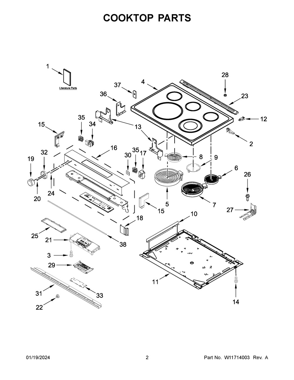 Cooktop Parts Diagram and Parts List for YKSEB900ESS7  KitchenAid Range