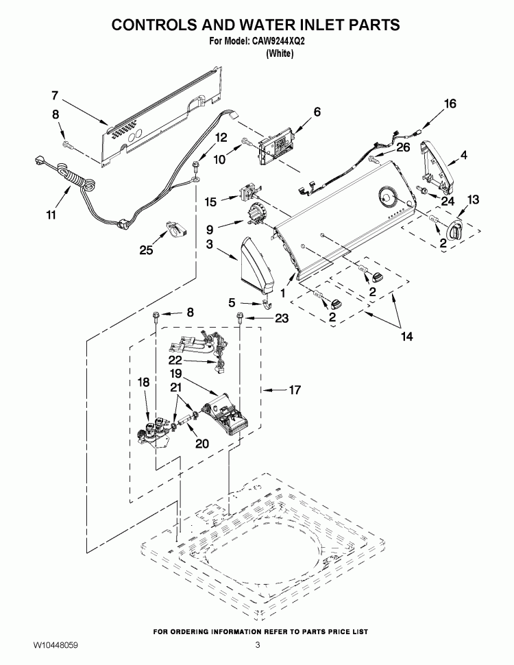 CONTROLS AND WATER INLET PARTS Diagram and Parts List for CAW9244XQ2  Whirlpool Washer