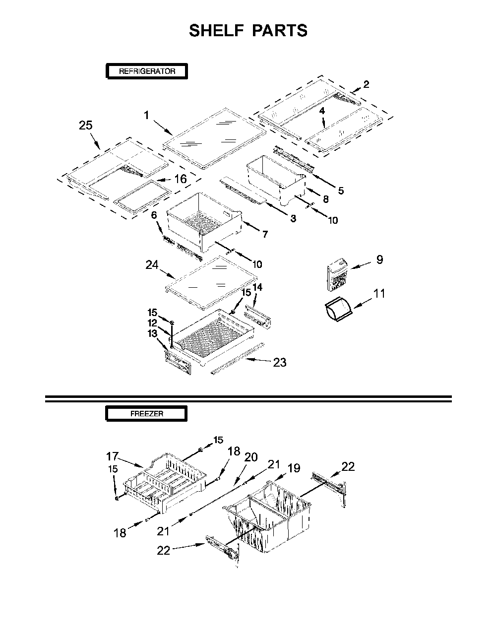 Shelf parts Diagram and Parts List for 10679472411  Kenmore Refrigerator
