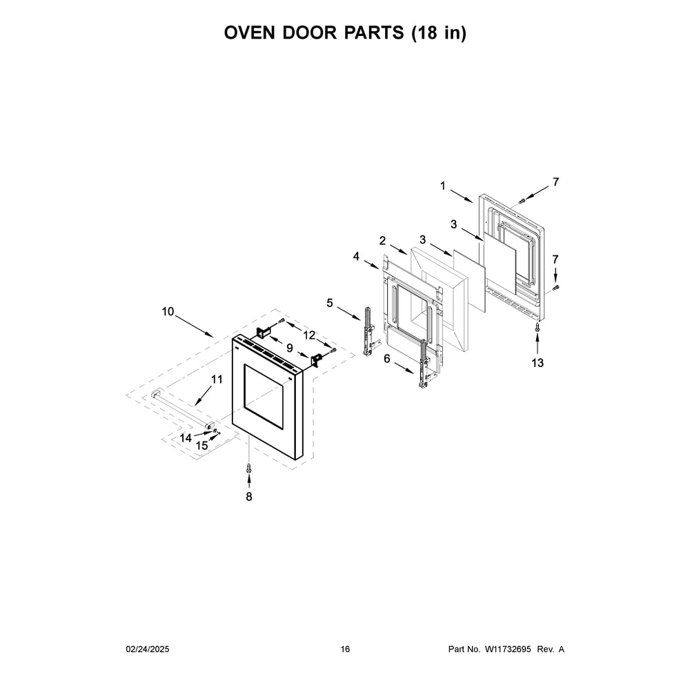 Oven Door Parts (18 In) Diagram and Parts List for KFDC558JMB03  KitchenAid Range