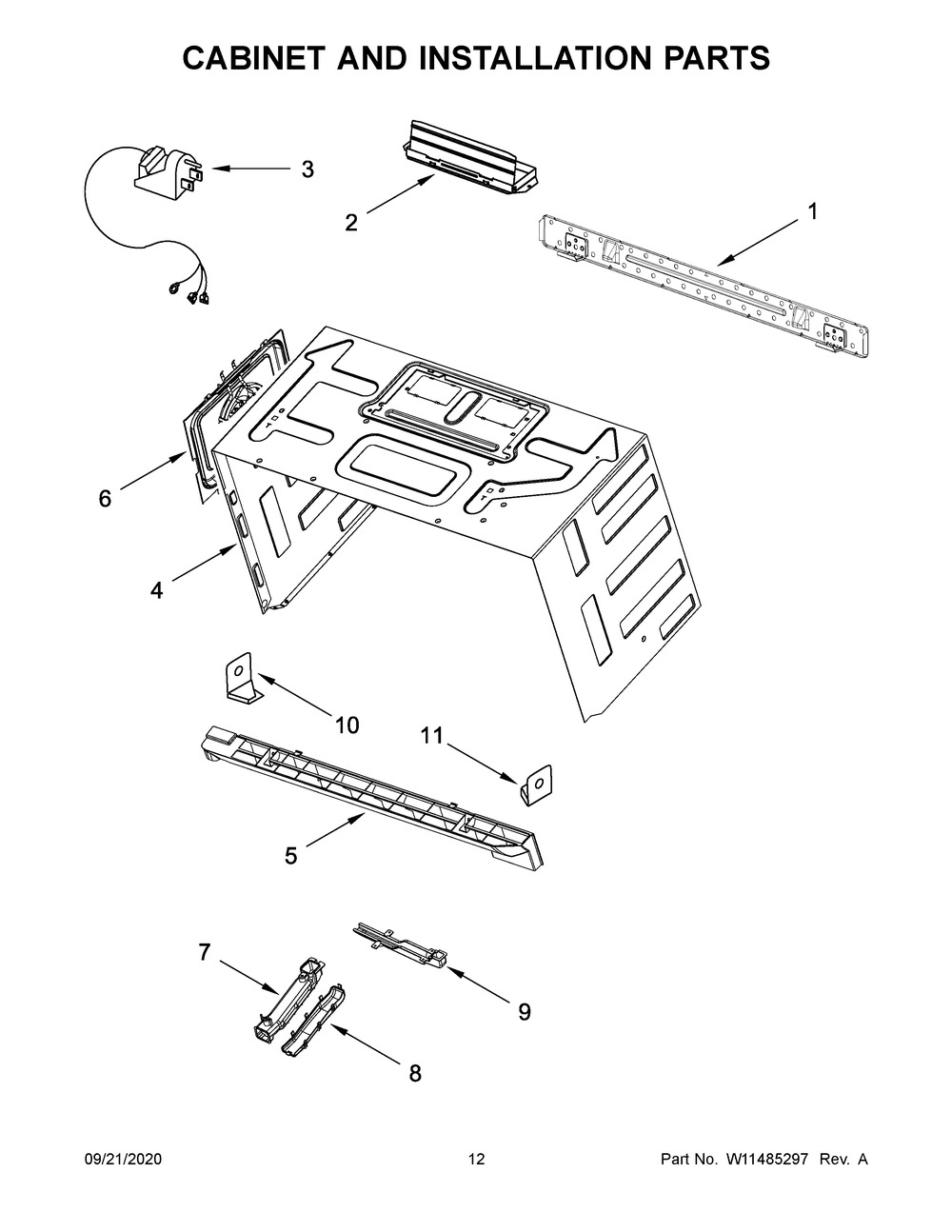 Cabinet And Installation Parts Diagram and Parts List for KMHC319KPS0  Whirlpool Microwave Oven Combo