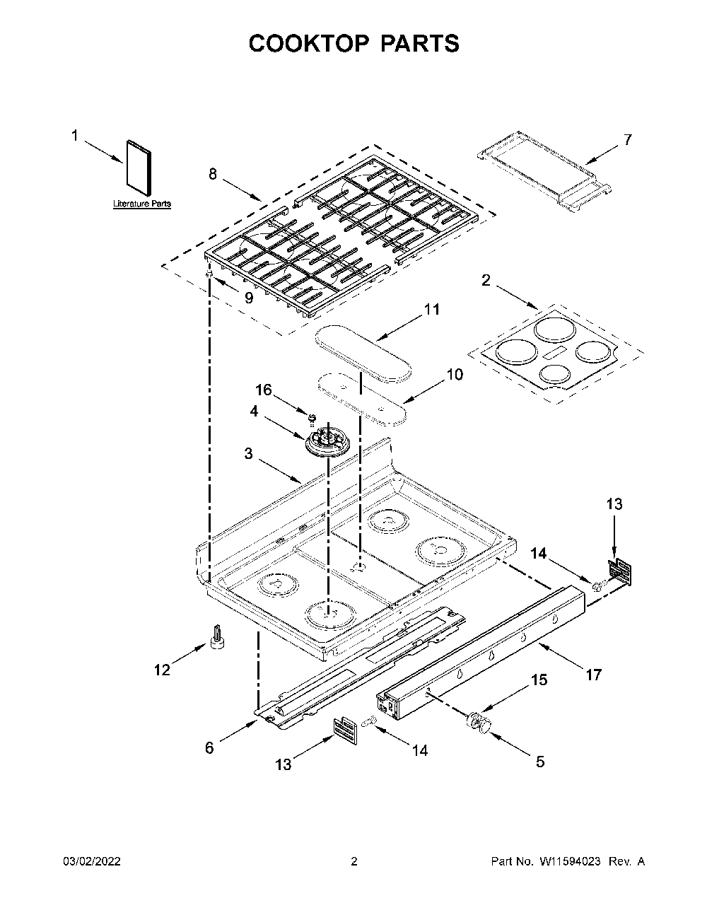 Cooktop Parts Diagram and Parts List for KFGD500EBS05  KitchenAid Range