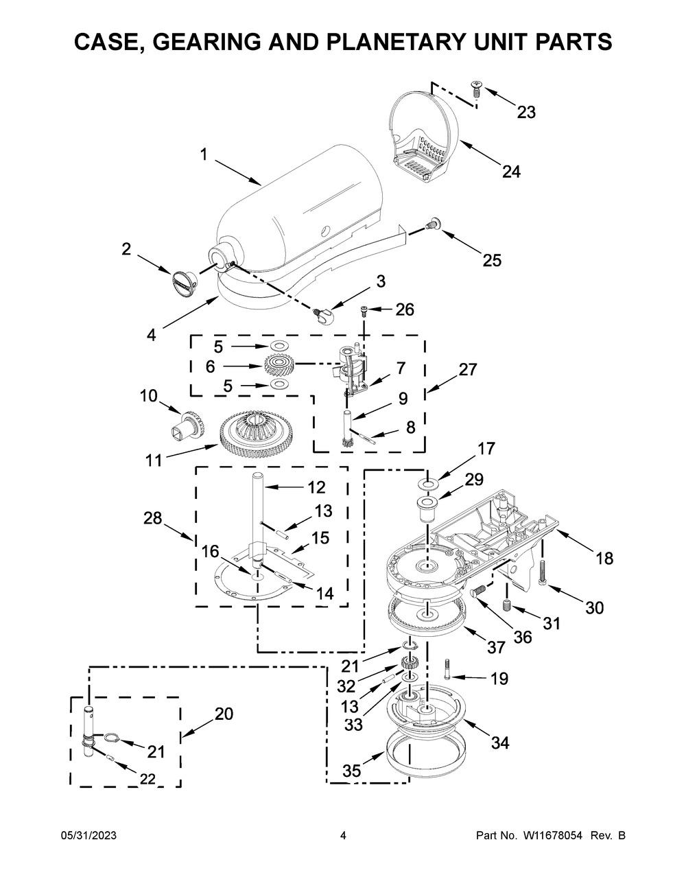 Case, Gearing And Planetary Unit Parts Diagram and Parts List for KSM96BM5  KitchenAid Mixer
