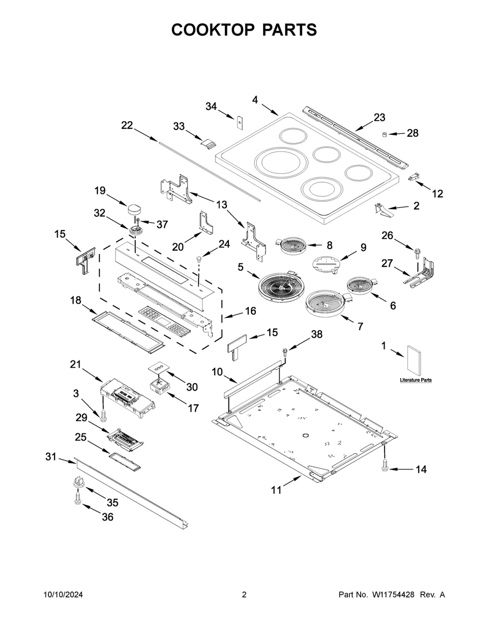 02 - Cooktop Parts Diagram and Parts List for JES1450ML1  Whirlpool Wall Oven