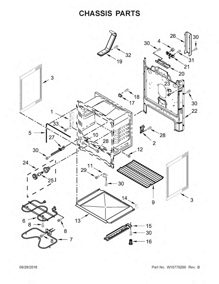 Chassis Parts Diagram and Parts List for WFE320M0EB0  Whirlpool Range