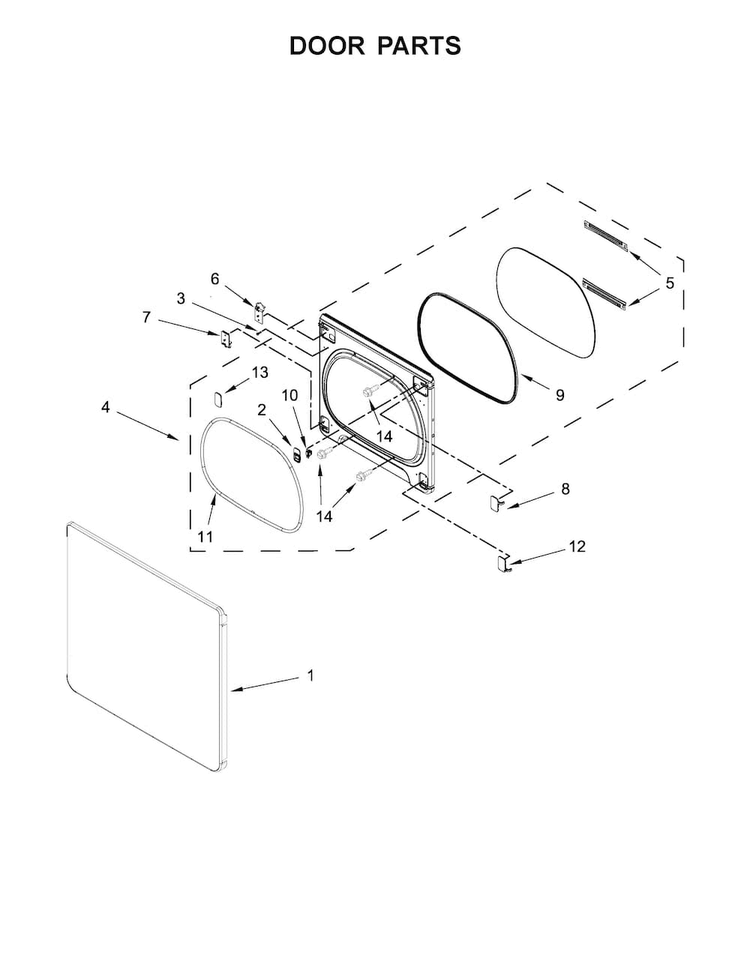 Door Parts Diagram and Parts List for 11069133410  Kenmore Dryer