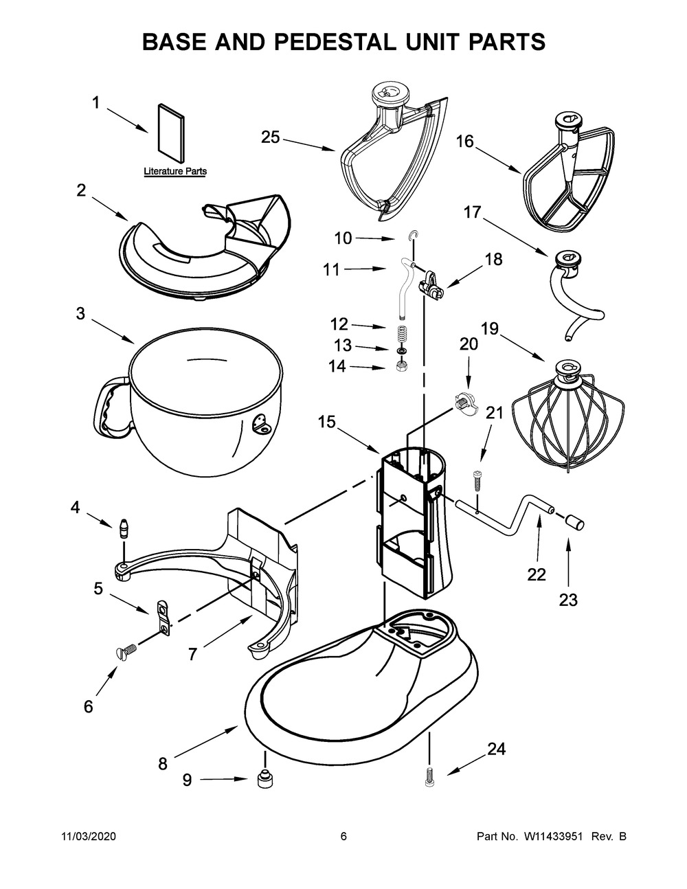 Base And Pedestal Unit Parts Diagram and Parts List for KP26M1XQ3CE5  Whirlpool Mixer