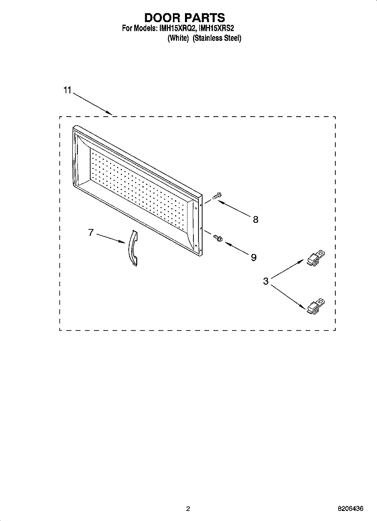 DOOR PARTS Diagram and Parts List for IMH15XRQ2  Whirlpool Microwave