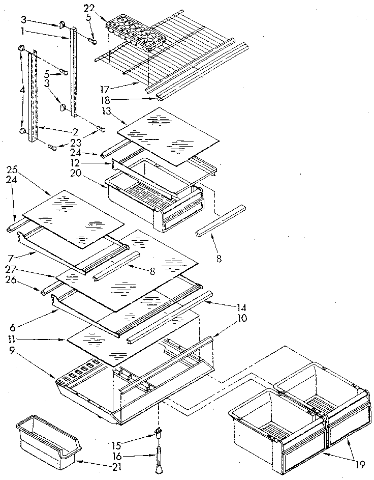 Shelf Diagram and Parts List for ET18GKXSF06  Whirlpool Refrigerator