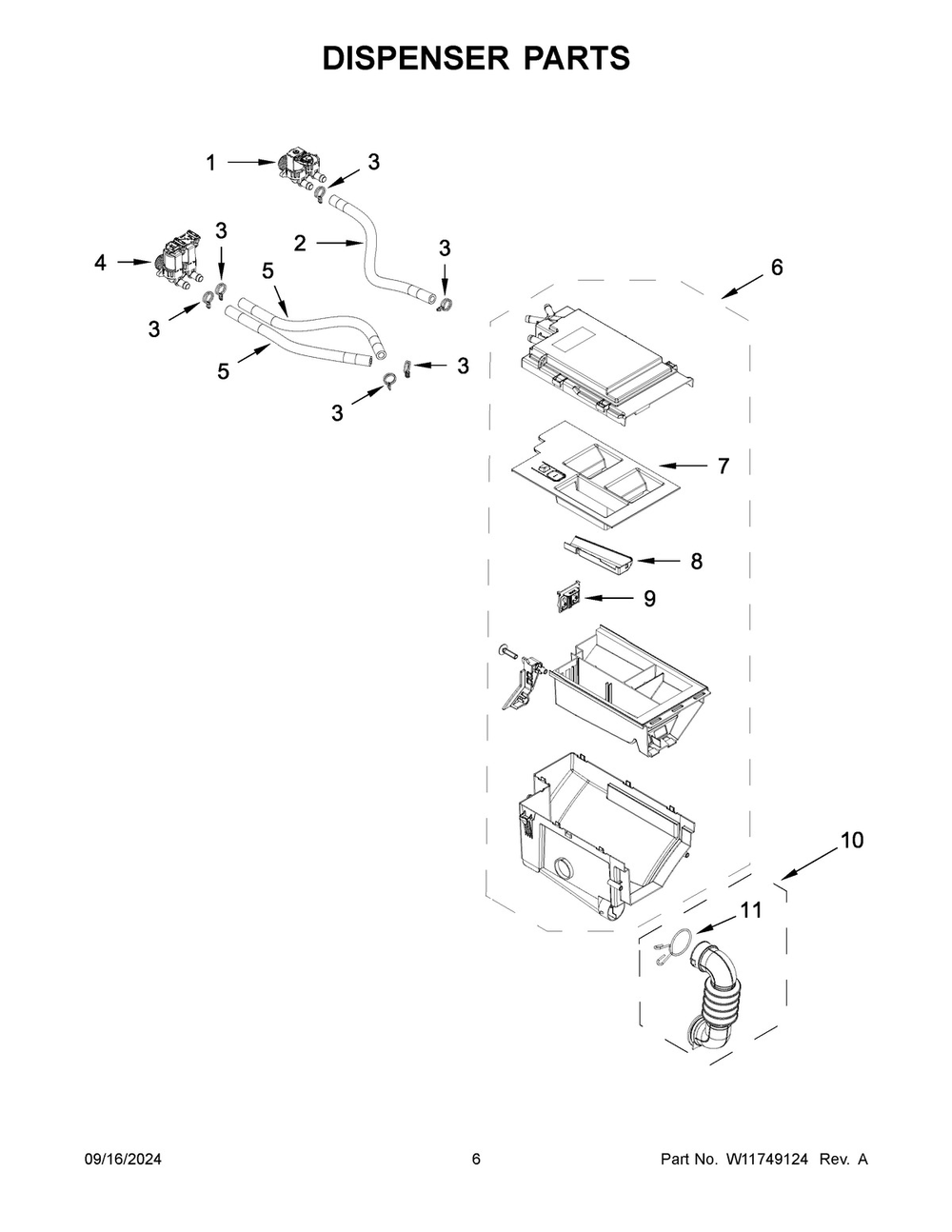 04 - Dispenser Parts Diagram and Parts List for WFW6720RW0  Whirlpool Washer