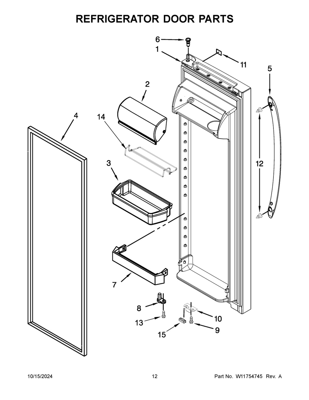 07 - Refrigerator Door Parts Diagram and Parts List for MRSF4036PZ02  Whirlpool Refrigerator