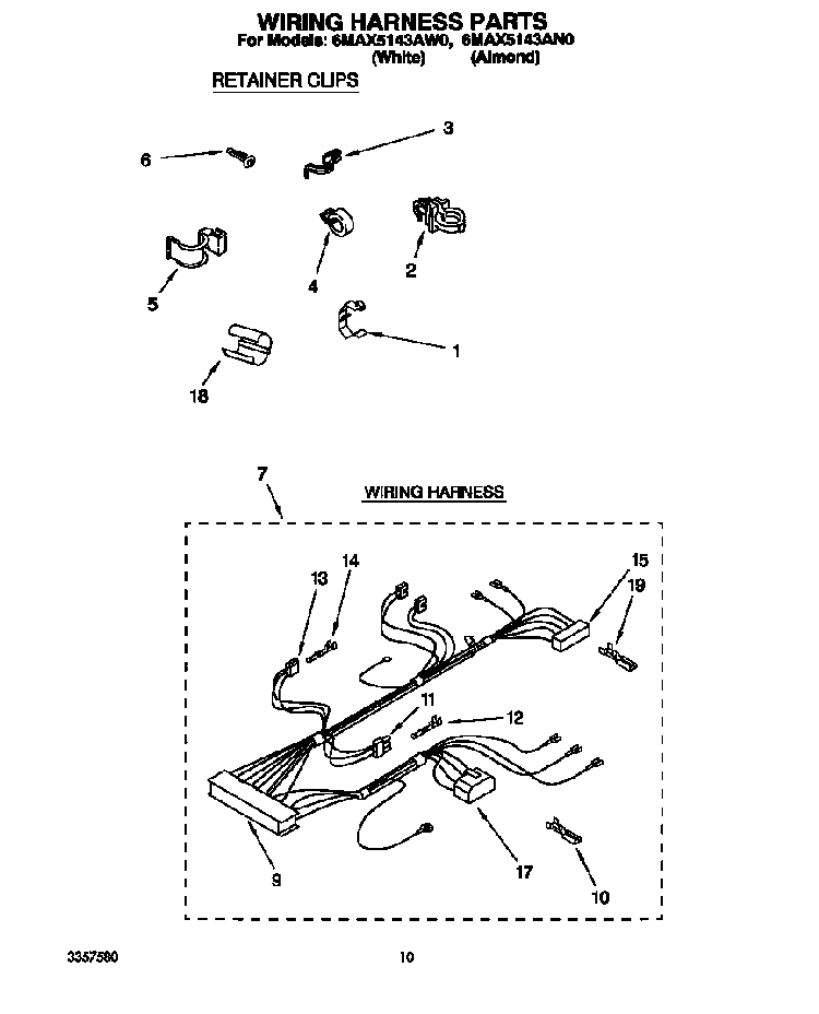 Wiring Harness Diagram and Parts List for 6MAX5143AN0  Whirlpool Washer