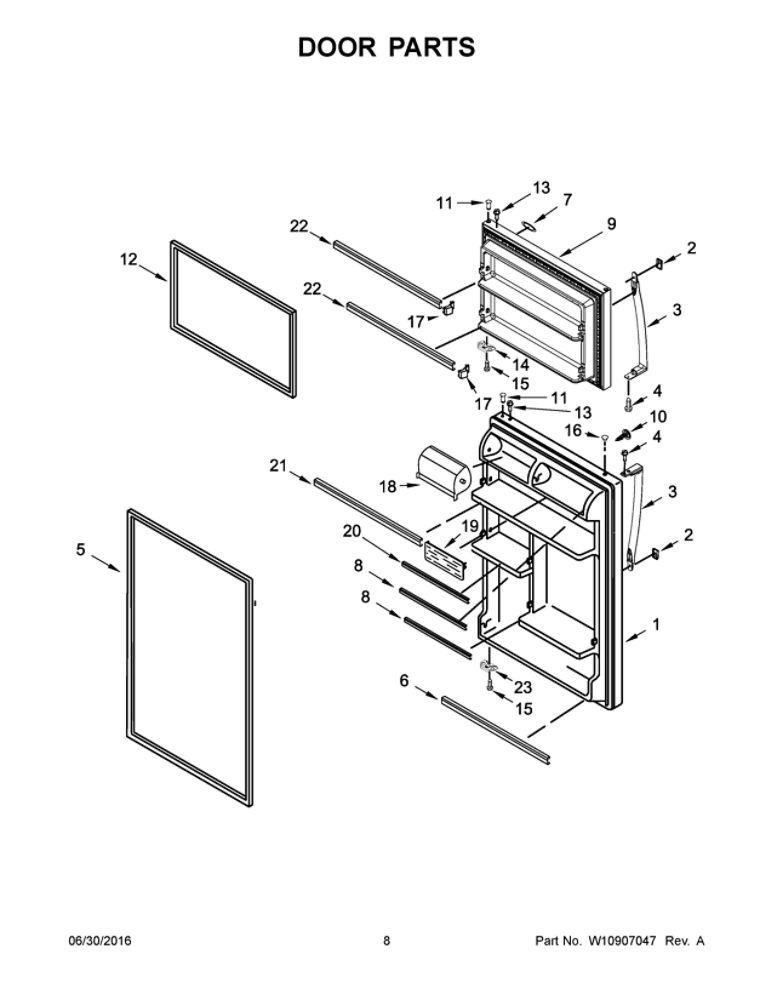Door Parts Diagram and Parts List for WRT318FMDB02  Whirlpool Refrigerator