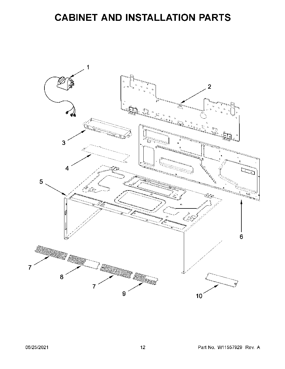 07 - Cabinet And Installation Parts Diagram and Parts List for WML75011HB10  Whirlpool Microwave