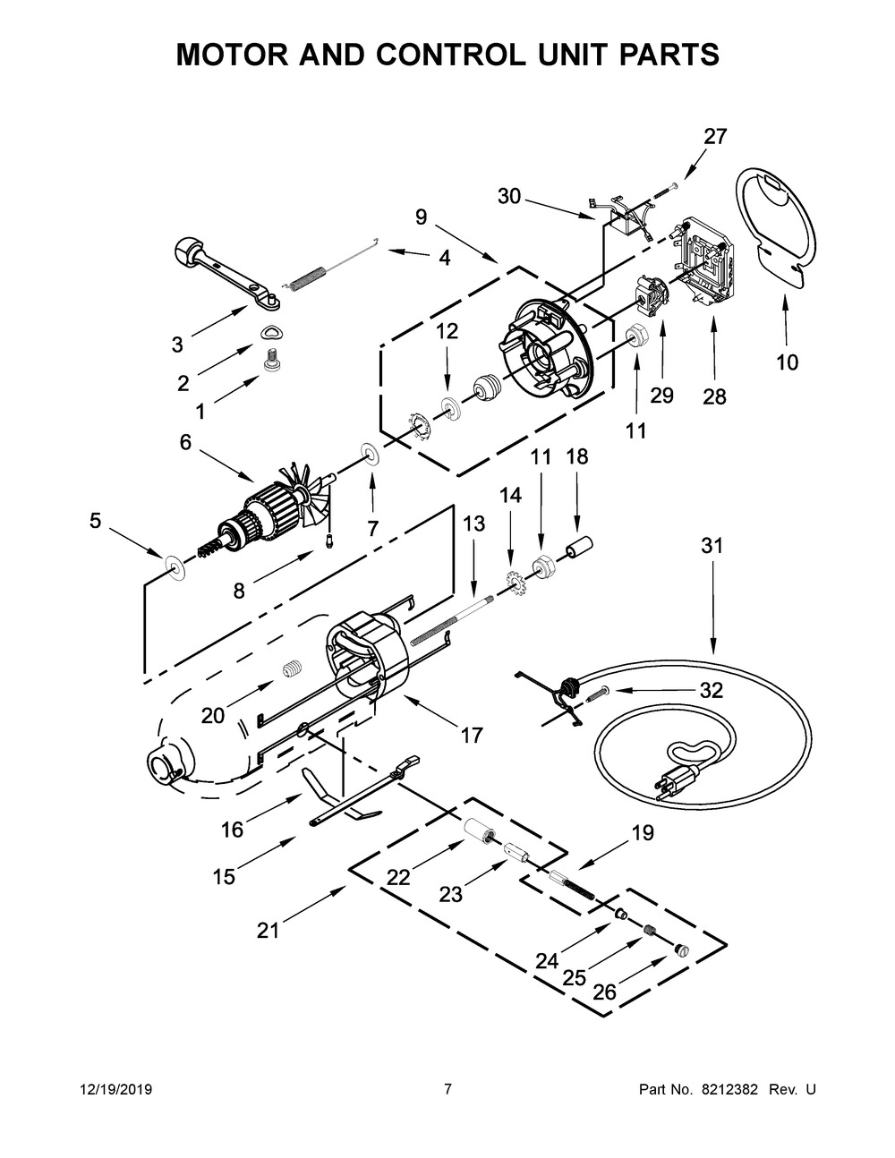 Motor And Control Unit Parts Diagram and Parts List for 5KSM150PSBLR4  Whirlpool Mixer