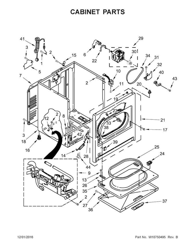 Cabinet Parts Diagram and Parts List for 7MWGD1800DM1  Whirlpool Dryer
