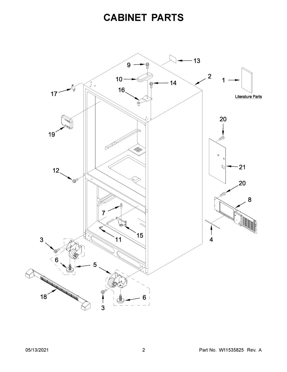 Cabinet Parts Diagram and Parts List for KRBL102ESS03  Whirlpool Refrigerator
