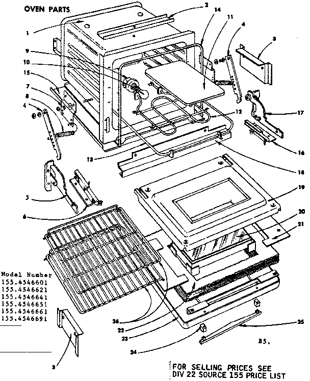 Oven Parts Diagram and Parts List for 1554546641  Kenmore Range
