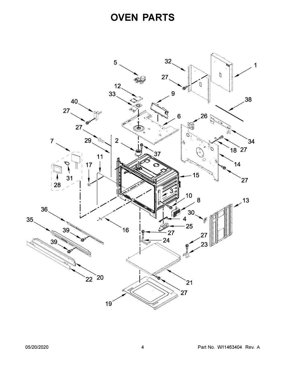 Oven Parts Diagram and Parts List for KODT107ESS04  Whirlpool Microwave Oven Combo
