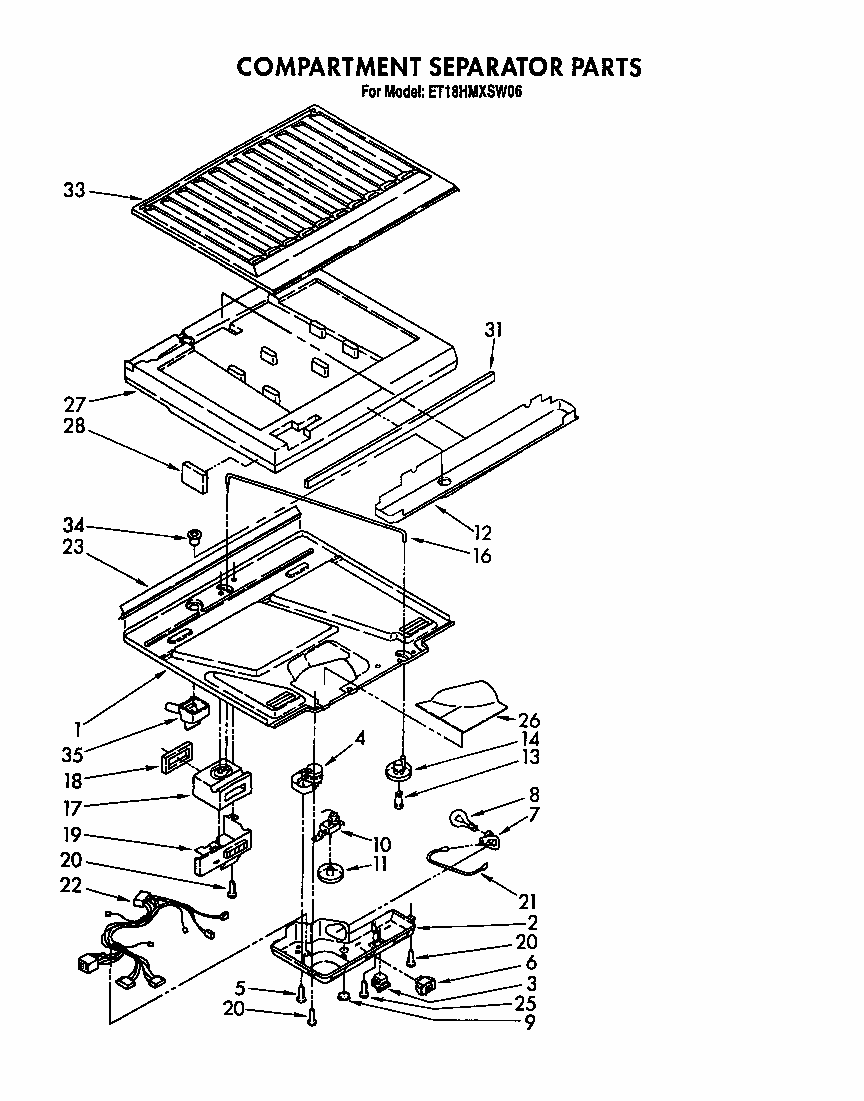 Compartment Separator Diagram and Parts List for S22QFWH00  Whirlpool Refrigerator
