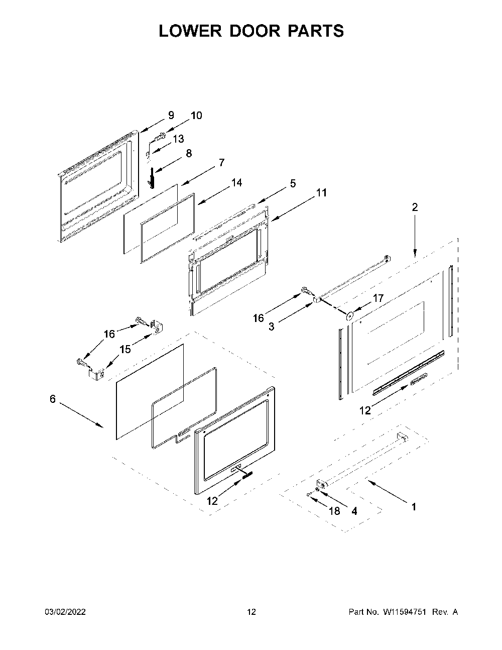 Lower Door Parts Diagram and Parts List for KFED500ESS05  KitchenAid Range