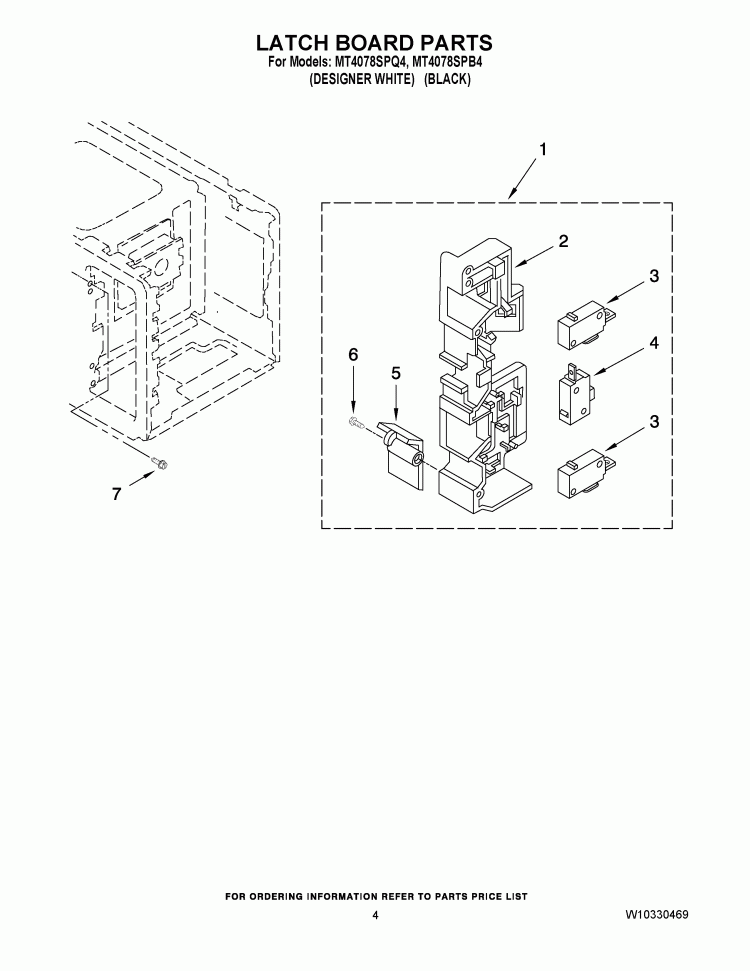LATCH BOARD PARTS Diagram and Parts List for MT4078SPB4  Whirlpool Microwave