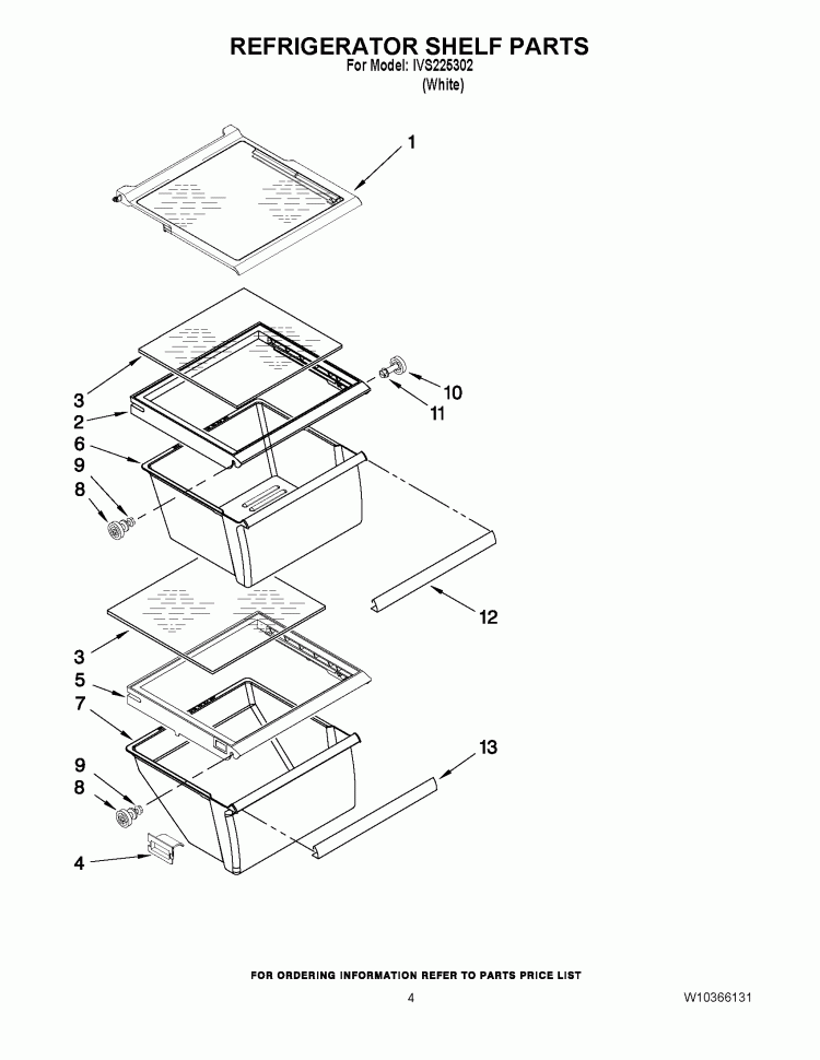 REFRIGERATOR SHELF PARTS Diagram and Parts List for IVS225302  Inglis Refrigerator