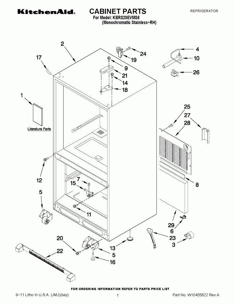 CABINET PARTS Diagram and Parts List for KBRS20EVMS6  KitchenAid Refrigerator