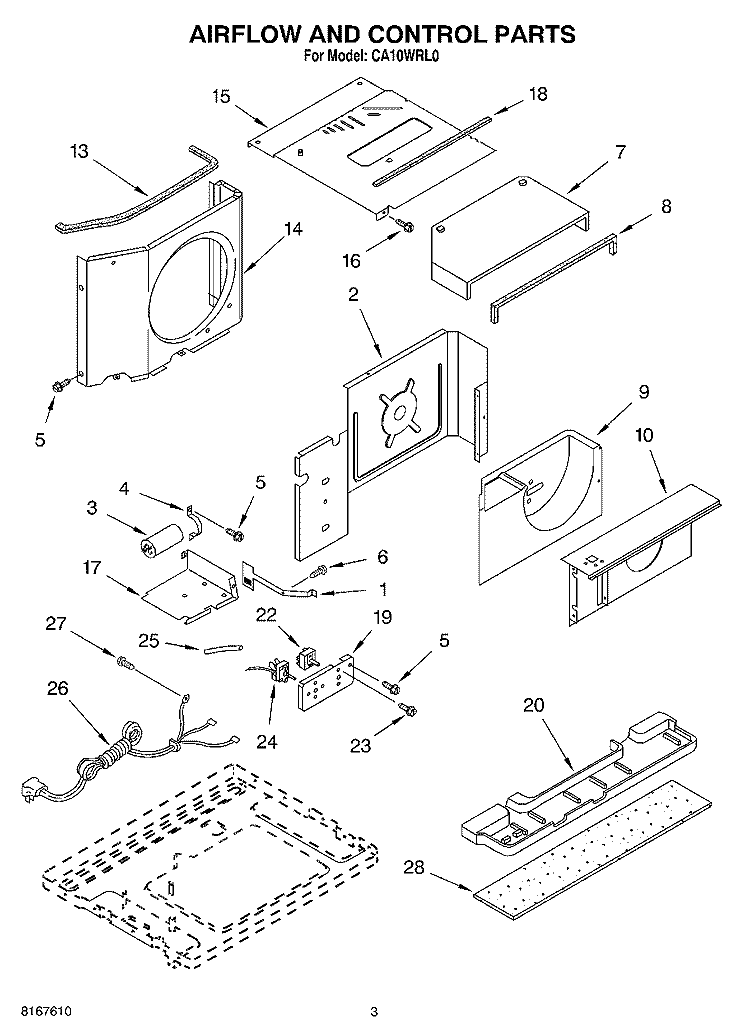 AIR FLOW AND CONTROL Diagram and Parts List for CA10WRL0  Crosley Air Conditioner