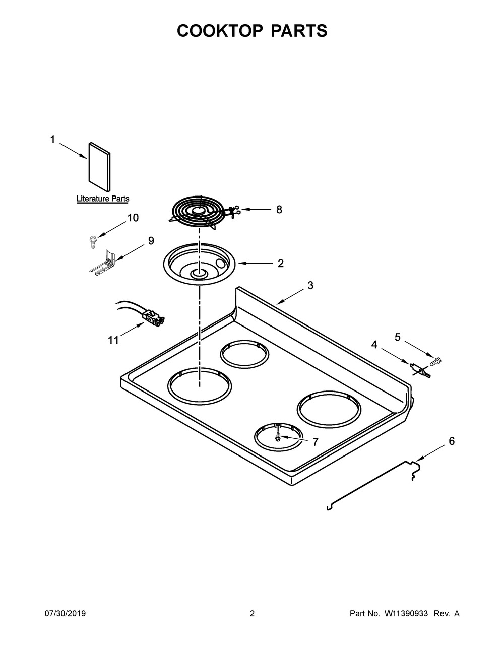 Cooktop Parts Diagram and Parts List for WFC150M0EB4  Whirlpool Range