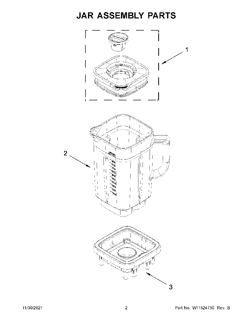Jar Assembly Parts Diagram and Parts List for KSB4026BE0  KitchenAid Blender