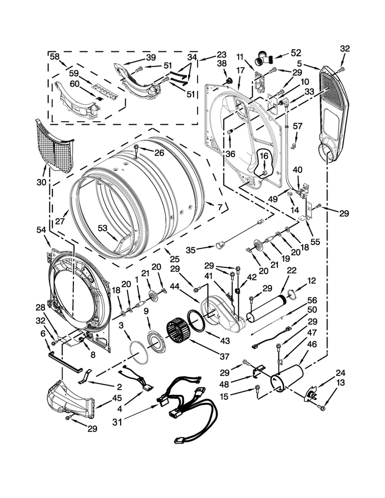 Bulkhead Parts Diagram and Parts List for WGD95HEDU1  Whirlpool Dryer