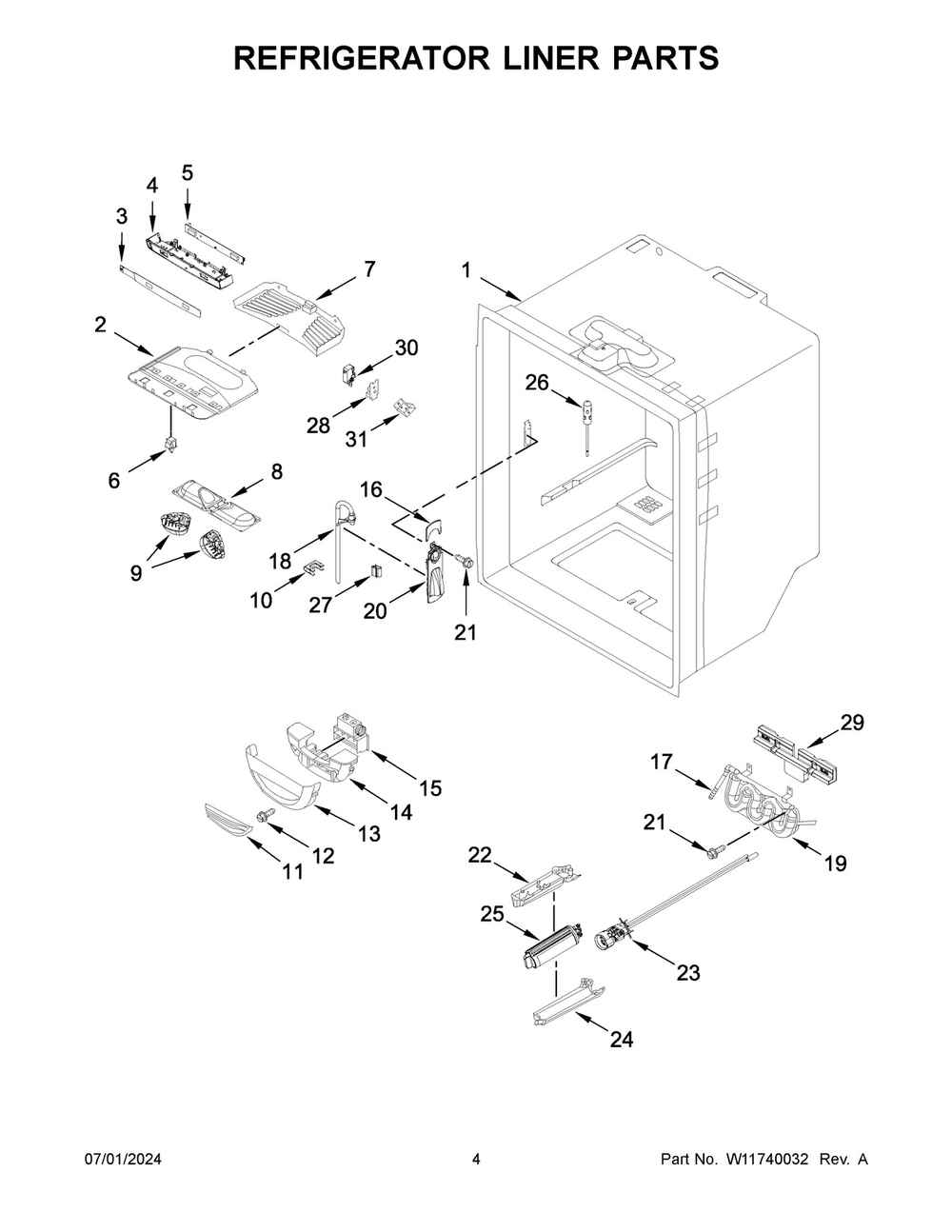 03 - Refrigerator Liner Parts Diagram and Parts List for KRFC300EBS10  Whirlpool Refrigerator