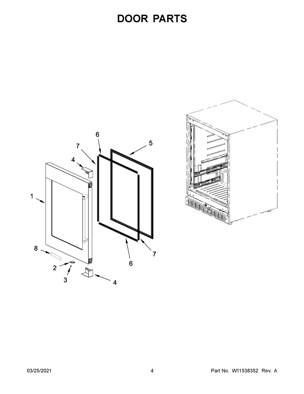 Door Parts Diagram and Parts List for KUBL314KBS00  Whirlpool Wine and Beverage Cooler