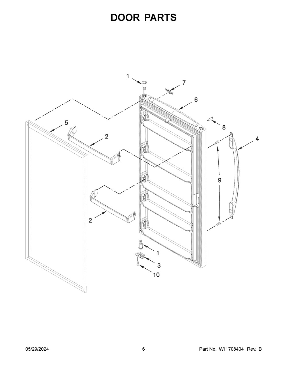 Door Parts Diagram and Parts List for WZF57R16FW10  Whirlpool Freezer