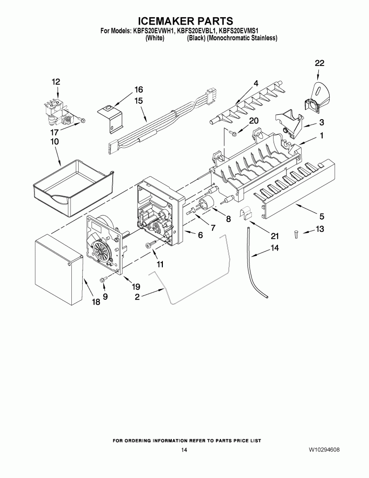 ICEMAKER PARTS Diagram and Parts List for KBFS20EVBL1  KitchenAid Refrigerator